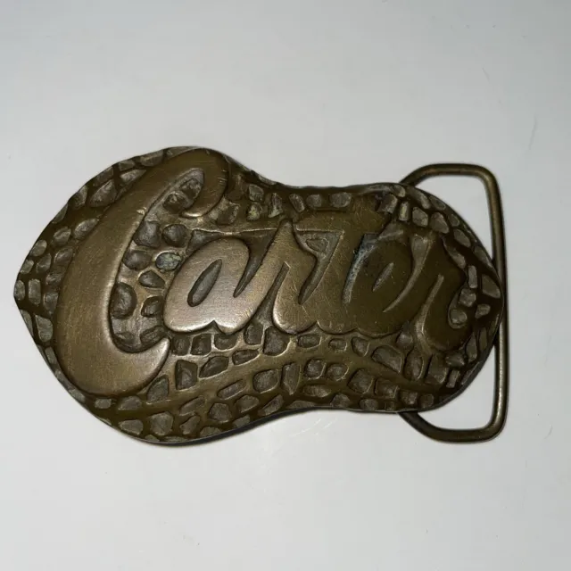 Vintage 1976 Indiana Metal Craft Jimmy Carter Peanut Brass Belt Buckle Usa