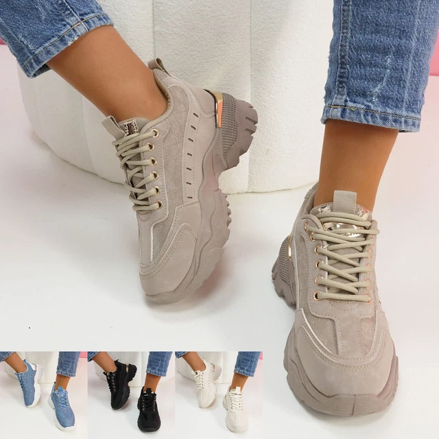WOMENS CHUNKY TRAINERS Ladies Platform Sneakers Lace Up Sport Women