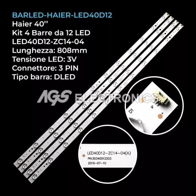 Kit 4 Barre Strip Led Tv Haier Led40D12-03 Led40D12-Zc14-04 Lsc400Hn02 40E3500C