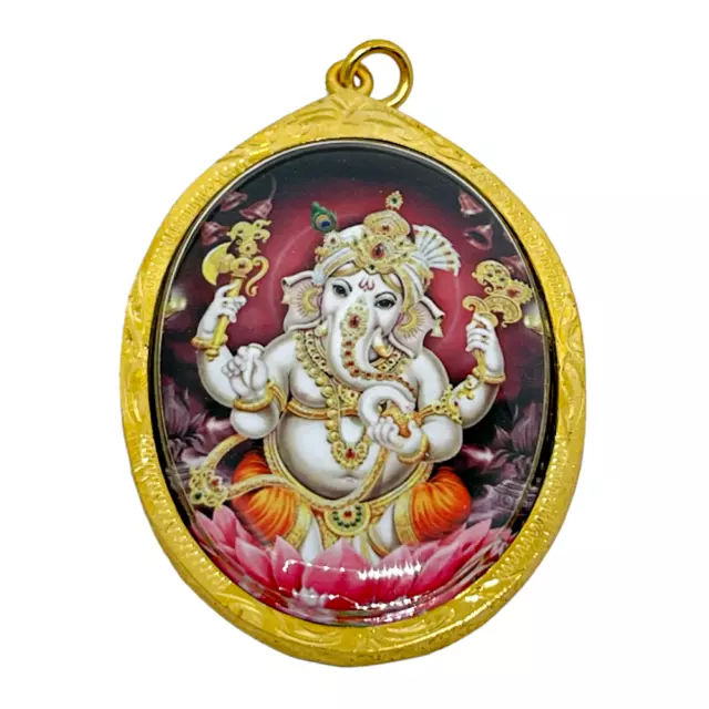 Om Ganesha Hindu Murti God of Success Amulet Pendant Gold Micron Plated Case #2