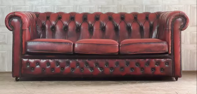 VINTAGE Oxblood Red Leather Chesterfield Sofa 3 Seater Seat #57 *FREE DELIVERY*
