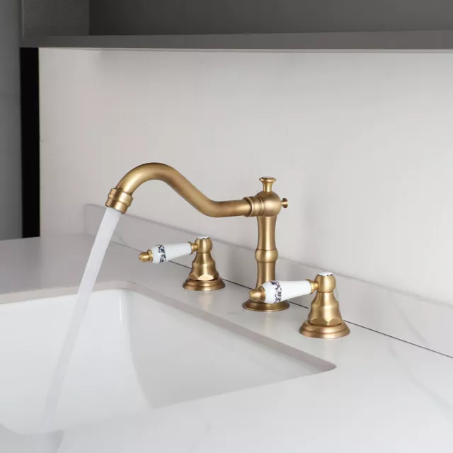 Bath Tub Antique Brass 3 PCS Brass Tap Basin Sink Mixer Faucet Deck Mount