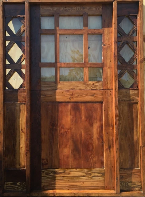 Rustic reclaimed lumber side lites door solid wood story book castle glass DUTCH