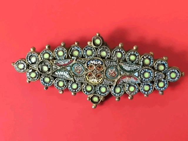 Rare Broche Ancienne Micro-mosaïque - French Antique Vintage - Métal