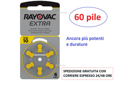 Rayovac 30 Batterie PILE RAYOVAC Extra 10 per Apparecchi Acustici PR70 Protesi 6 x 5 