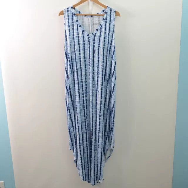 Livi Dress Womens 18/20 2X Blue Tie Dye Rayon Spandex Maxi Sleeveless