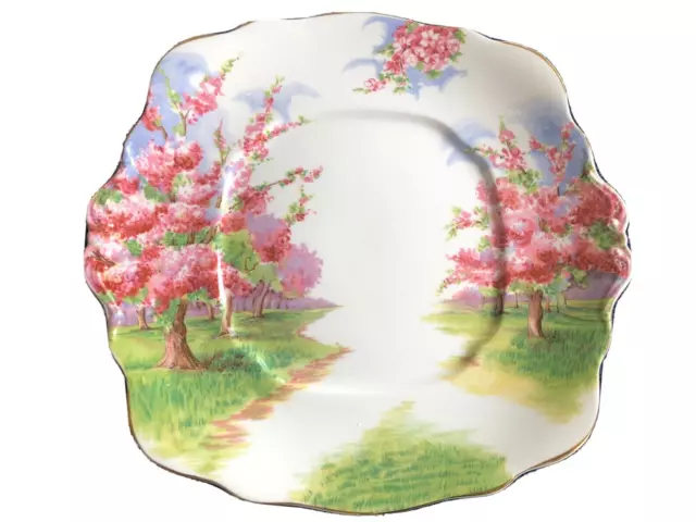 Royal Albert Blossom Time Square Cake Plate 9 3/4" Handled Bone China England