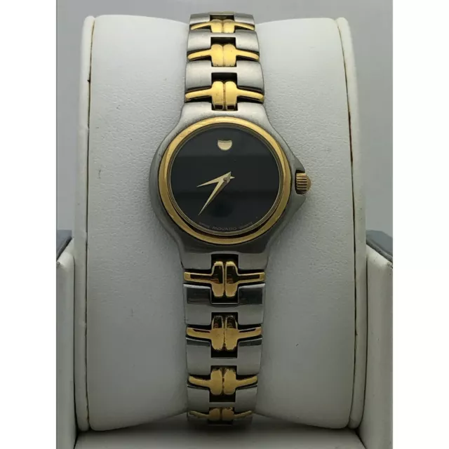 Movado Ladies Black Museum Dial Two Tone Stainless Steel Bracelet Watch 0601926