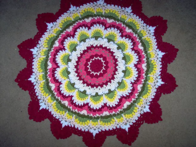 Mandala Hand crochet rug, multicolor, 46", throw rug, accent rug  a