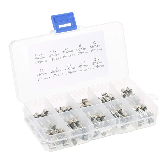 100pcs 5x20mm -coup verre Tube Fusibles Assorted Kit Amp 0.2A 0.5A 1A R9R8