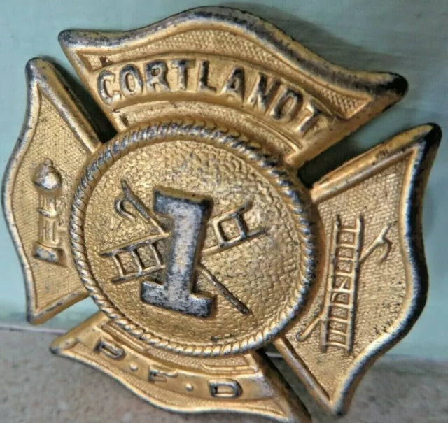 Obsolete early 1900's Cortlandt Hook & Ladder Co. P.F.D. N.Y. Uniform badge pin