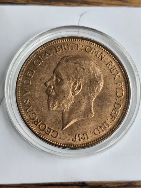 1928 ONE PENNY COIN - BRONZE - GEORGE V Condition UNC with Full Lustre