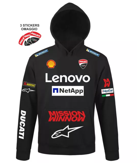 Felpa cappuccio Ducati corse team replica corse GP scuderia con stickers OMAGGIO