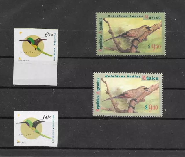 Argentina 1995-1999 Birds 4 Stamps Diff Paper / Gum MNH CV USD 59 + Humming.2016