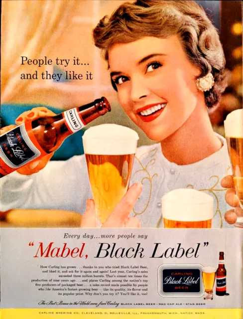 1958 Black Label Beer Carling Brewing Company Red Cap Ale Print Ad