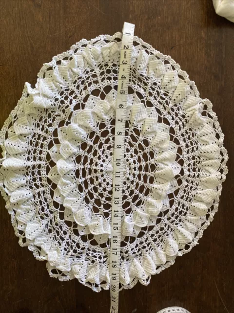 Lovely Vintage White Hand Crocheted Cotton Lacy Doily 20" Diameter