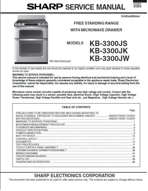 Repair Manual: Sharp Microwave Oven (Your choice of 1 manual, models below)