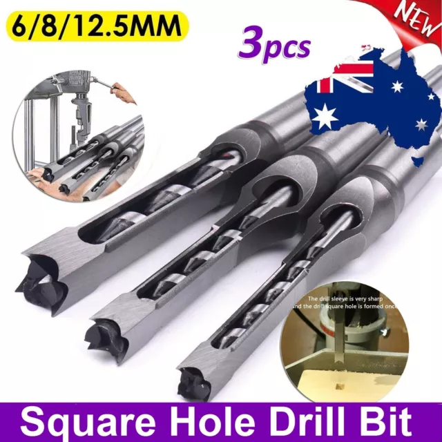 3x Square Hole Mortising Drilling Woodworking Saw Mortise Chisel Drill Bit Tools