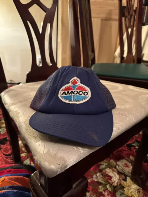 VTG Advertising Snapback Cap Amoco Gas Oil Hat Patch Blue Union Made USA Unitog