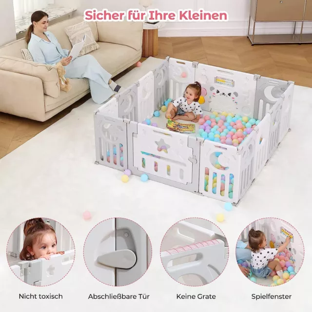 Laufgitter Absperrgitter Faltbar Krabbelgitter Spielstall Laufstall Grau 14Panee