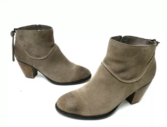Steve Madden Women's Milaan Suede Taupe Gray Leather Ankle Boots Bootie Sz 8.5M