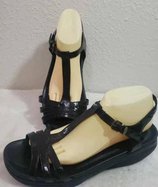 MBT Rockers Sandals Women's US Size 11 Black Patent Leather EUC Swiss Technology