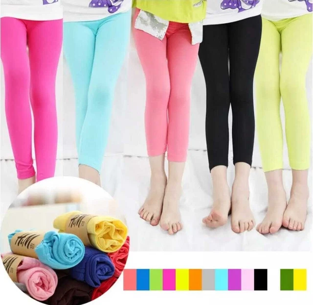 Leggings A Lunghezza Intera In Cotone Bambini Bambini Età 1-13 Neri + Colori