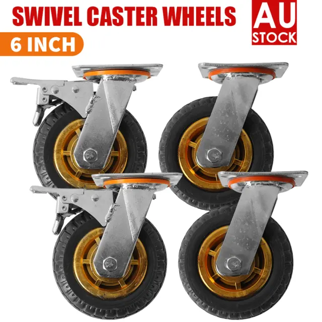 Castor Wheels 6" 150mm 6 inch Heavy Duty Fixed/Swivel/Brake Caster Grey Rubber