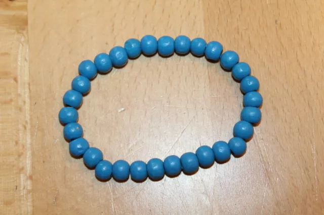 Armband Kind Holz Perlen Gummiband blau