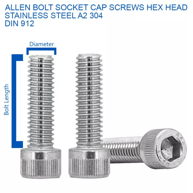 M5 - 5mm CAP HEAD ALLEN BOLTS SOCKET ALLEN CAP SCREWS STAINLESS STEEL DIN 912