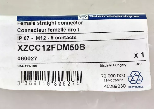 XZCC12FDM50B Female connector M12 /#T L26P 9033 2