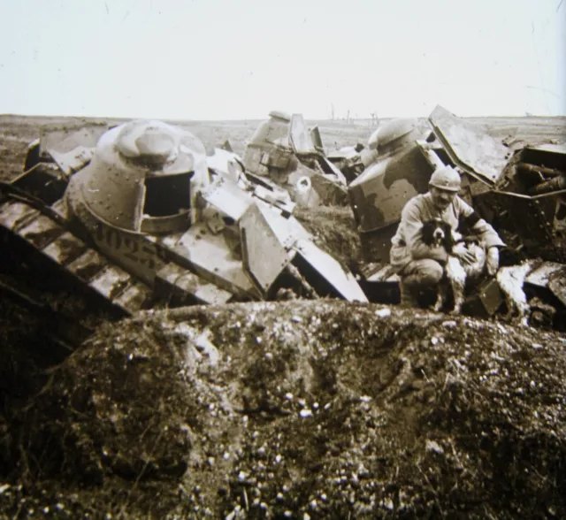 Char-Tank-Plateau Mennejean-Plaque Verre-Vue Stereo-Guerre-14/18-Stereoscopique