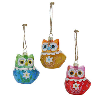 Set/3 4.5" Cody Foster Rainbow Owls Retro Vntg Christmas Decor Tree Ornament