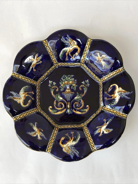 Superbe ancienne COUPE polylobée en faïence de GIEN décor RENAISSANCE