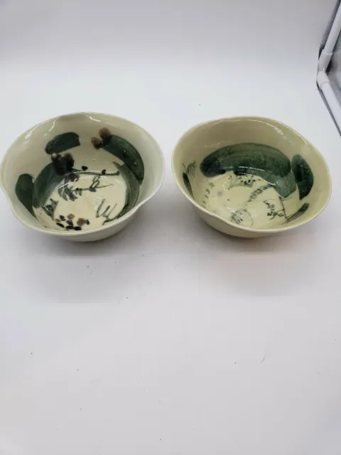 Pair of Vintage Chinese Art Pottery Bowls Handmade Signed