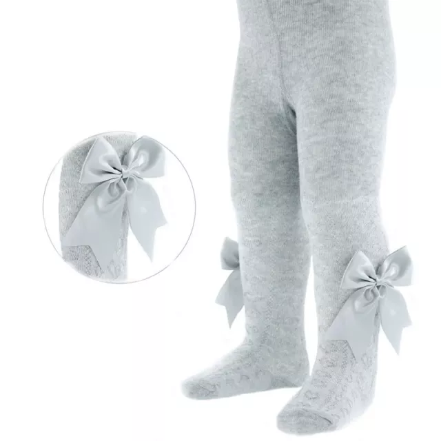 NEW Hearts Tights Grey by Soft Touch Baby Girls Spanish Style Large Bow NB-24Ms