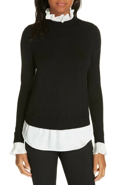 TED BAKER BLACK white frill ruffle high neck knit mockable sweater jumper top 1 85.00 PicClick UK