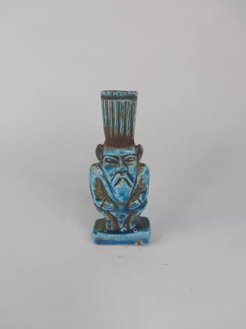 RARE ANTIQUE ANCIENT EGYPTIAN Pharaonic Amulet Faience Seated Bes Statue Bc