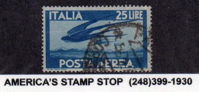 1945-1947 Italy SC C111 Used - 25L Dark Blue, Swallows in Flight, Airmail