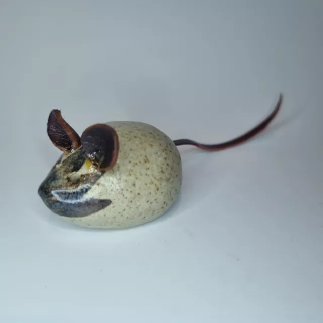 Vintage Studio Pottery Small Stoneware Mouse Leather Ears Tail Retro Home Decor