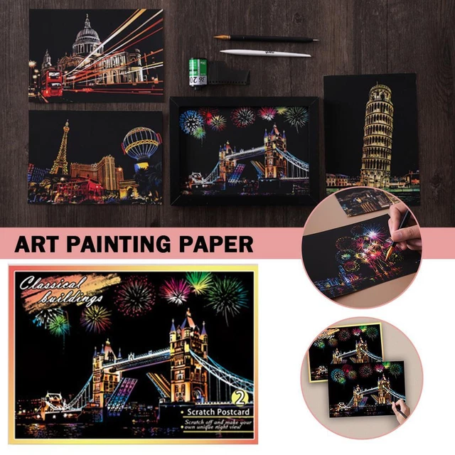 4Pcs Scratch DIY Art Painting Paper With Drawing Stick Kid& Best Toy Gift K6Q8