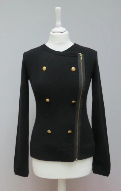 CRUMPET 100 CASHMERE Black Military Biker Jacket Coatigan Cardigan XS 79.99 PicClick UK