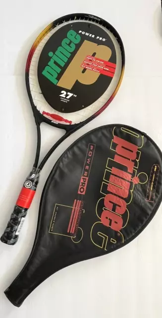 Raqueta y cubierta de tenis Prince Power Pro Feather Lite 27" de longitud estándar NUEVA