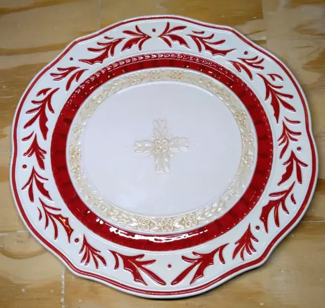 Fitz & Floyd Town & Country Red Plaid Embossed 13" Round Serving Platter