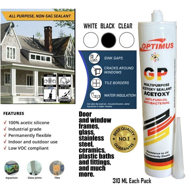 OPTIMUS Allzweck Silikon Dichtmittel 280ml – Weiß, Klar, Schwarz Für Küche, Bad & Mehr