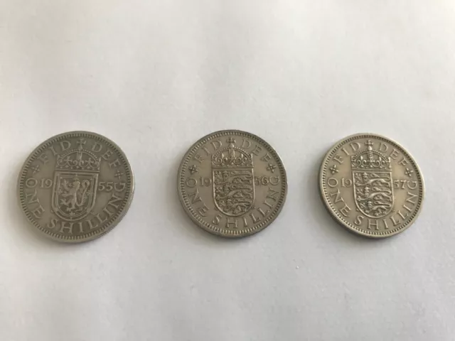 Silver One Shilling  Queen Elizabeth  1955, 1956 & 1957 Coins