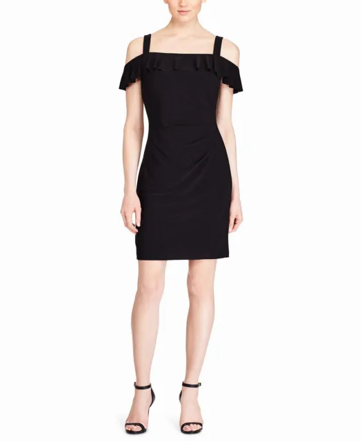 $289 American Living Women'S Black Ruffled-Cold-Shoulder Sheath Dress Size 4
