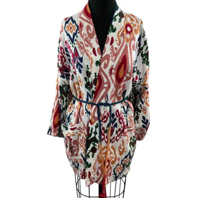 ZARA Multicolor Long Sleeve Belted Waist The Hanoi Kimono w/ Pockets L Large NEW