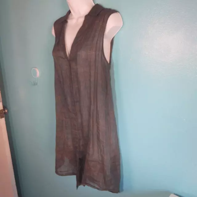 Eileen Fisher Womens Size M Sleeveless Sheer Tunic Lightweight Blouse Gray & Tan