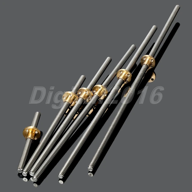 8mm 3D Printer Lead Thread Screw Rod 100-400mm Linear Rail Bar Shaft Copper Nut